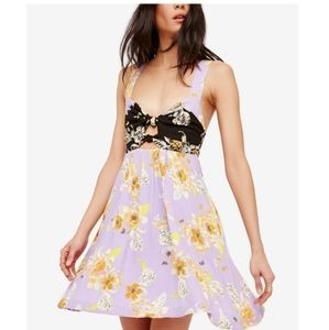 Free People Purple and Black Floral Mini Dress